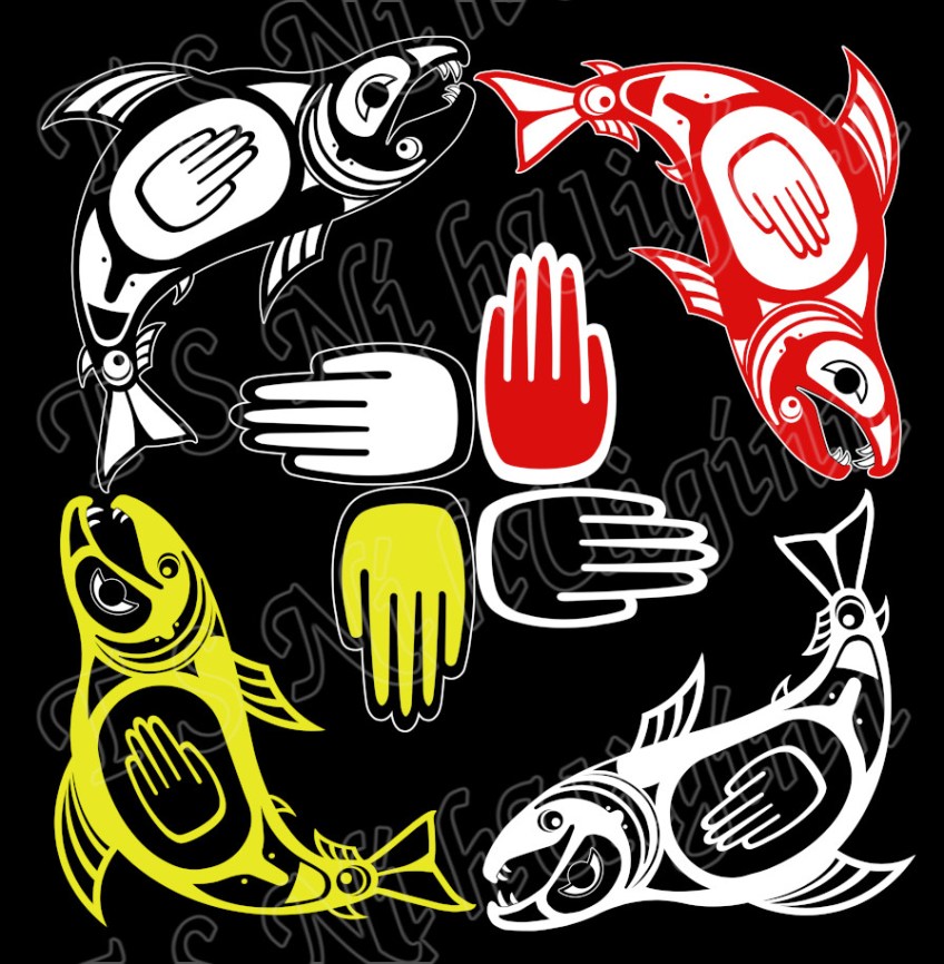 Pacific Northwest Coast Native Salish Sacred Salmon Medicine Wheel Design by Coastal Salish Artist TS Ni hUiginn