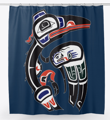 Raven Design Shower Curtain by Salish Artist Charles J Craigan