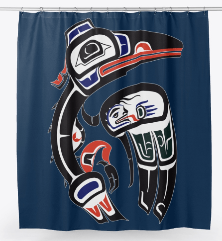 Raven Design Shower Curtain by Salish Artist Charles J Craigan