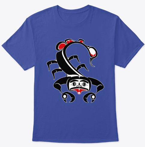 Pacific West Coast Native Scorpio Zodiac Tshirt Designed by Salish Artist Charlie Craigan