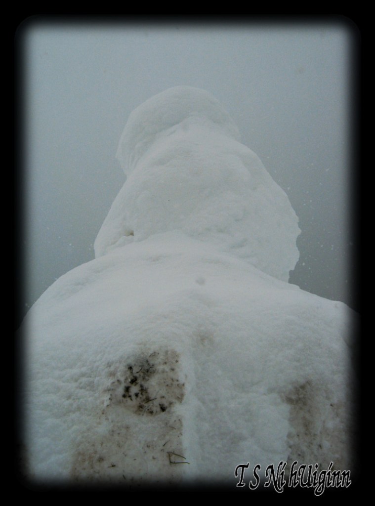 A photo of a snowman, taken by Salish photographer TS Ni hUiginn