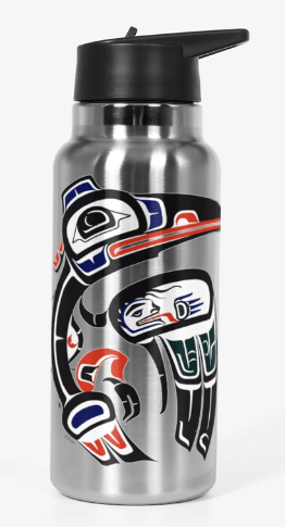 Raven Design Water Bottle by Salish Artist Charles J Craigan